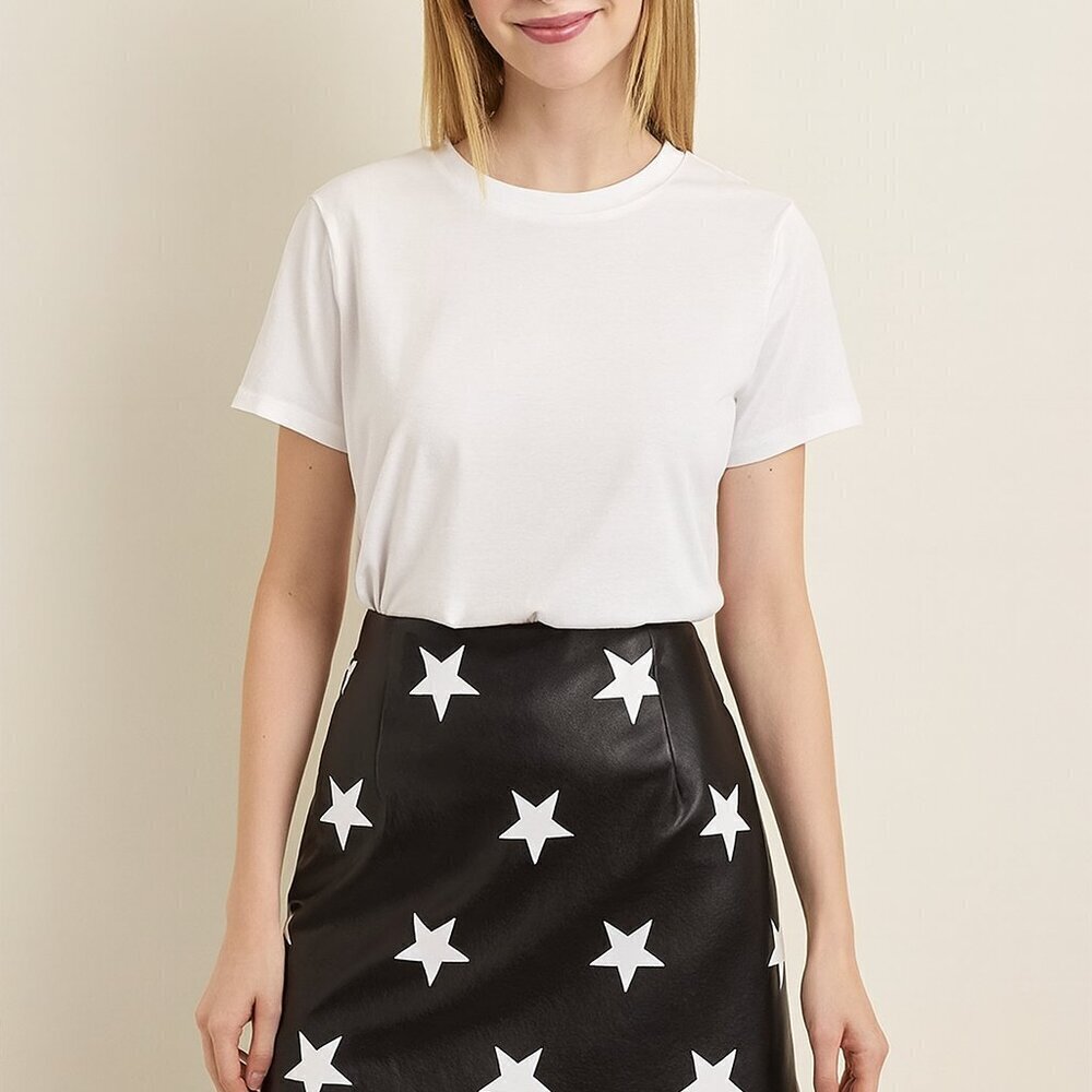 Shein Black Mini Skirt with White Stars Polyester